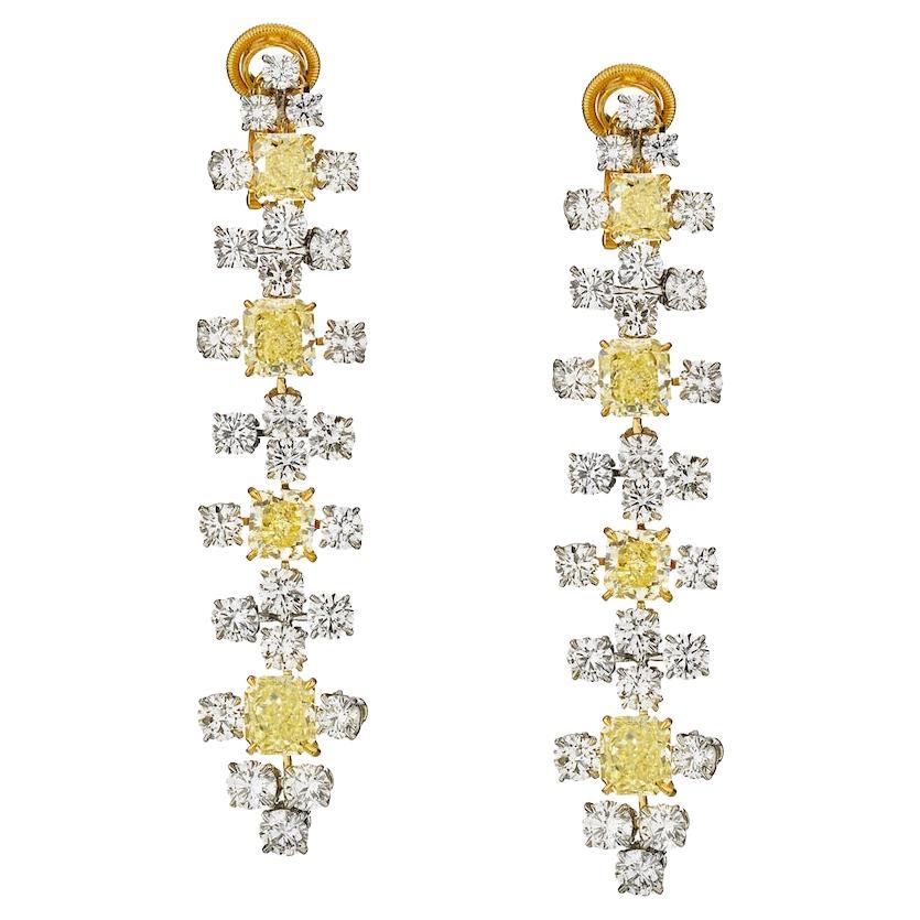 14.76cttw Platinum & 18K Gold Fancy Yellow and White Diamond Drop Earrings