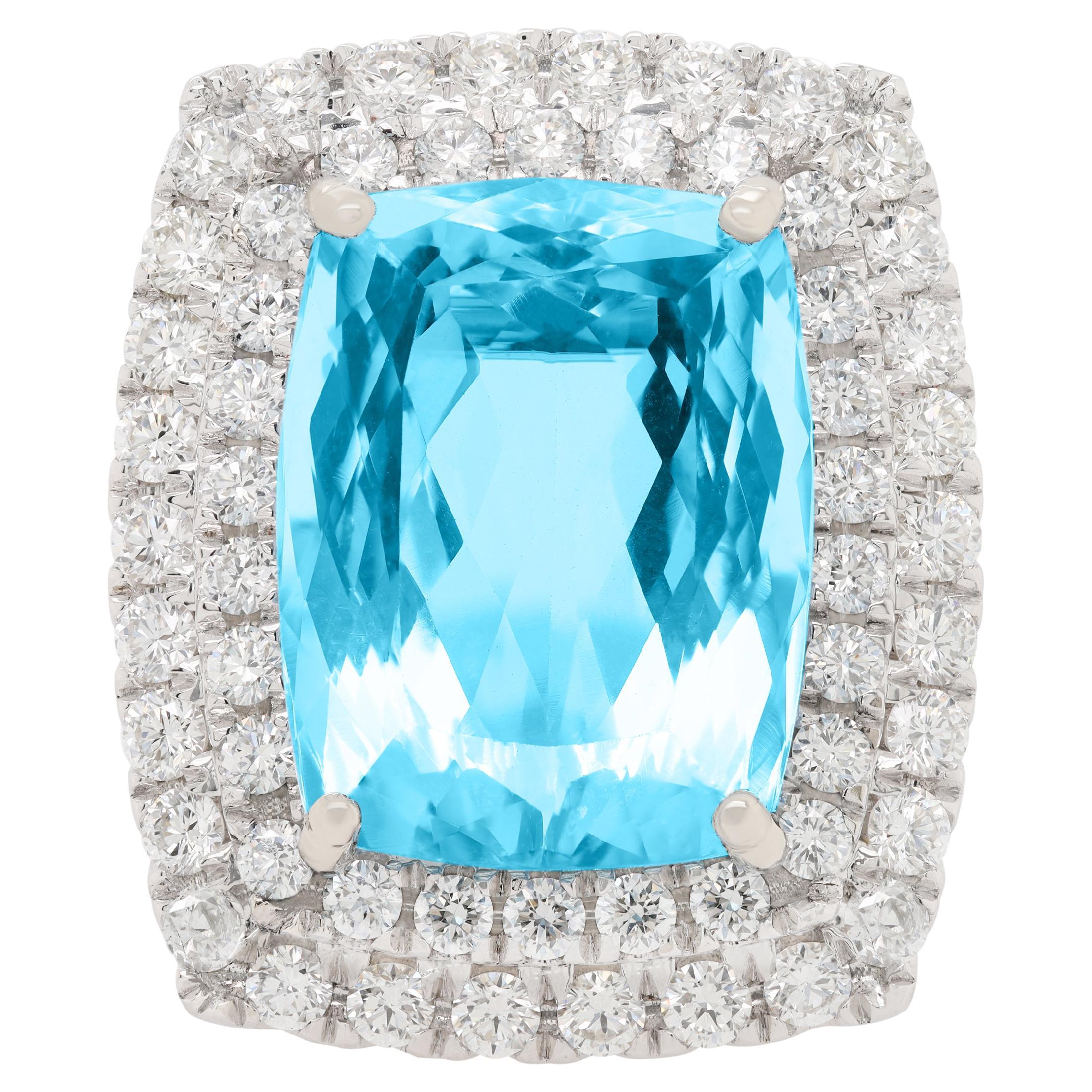 Diana M. 14.77 Carat Aquamarine and Diamond Pave Ring For Sale