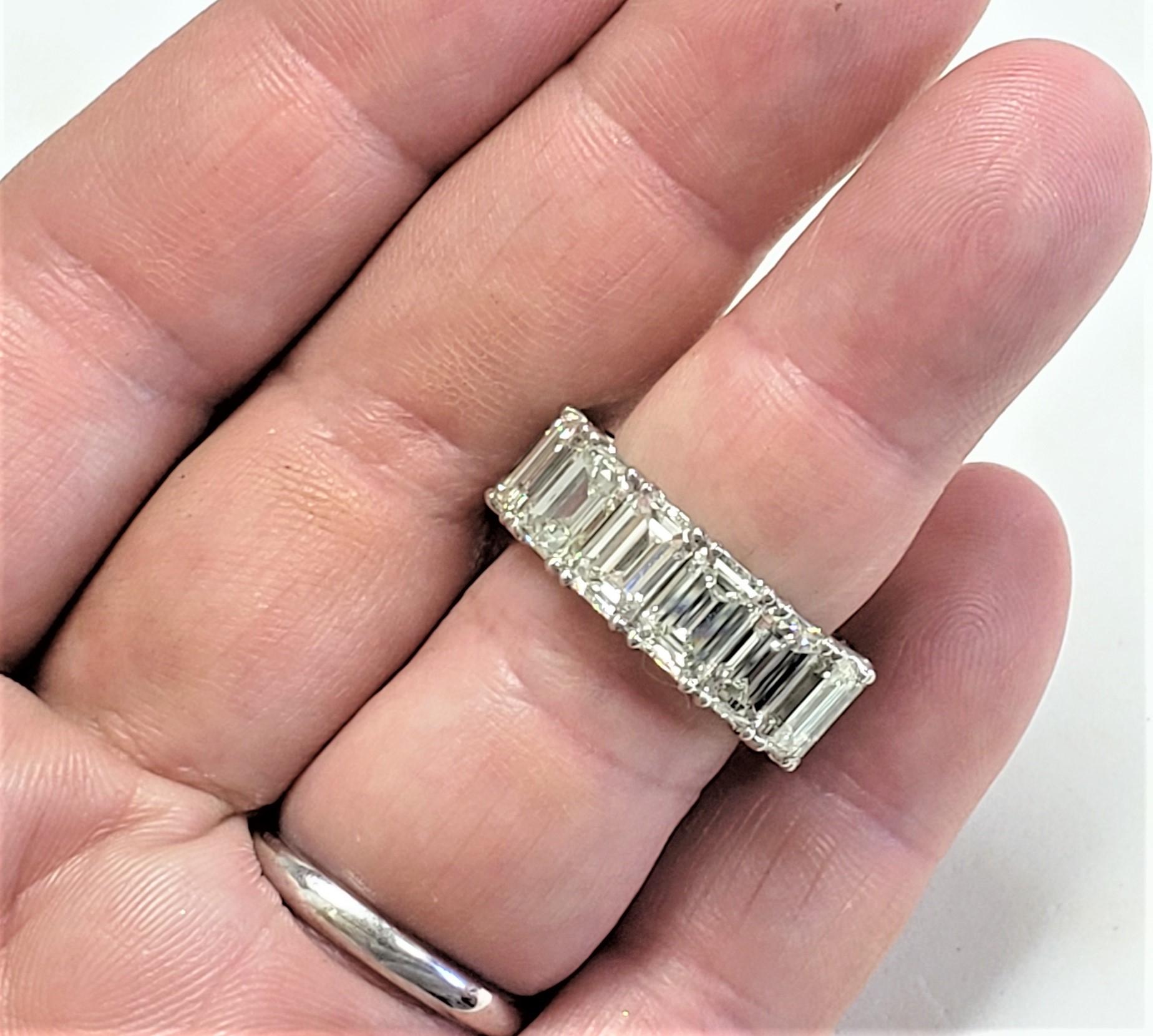 14.78CT(14 stones) Emerald Cut Diamond Eternity band Platinum s-5.5 In New Condition For Sale In Chicago, IL