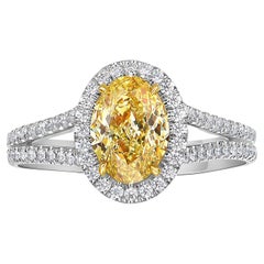 Bague à diamant ovale de 1,47ct GIA de couleur jaune intense fantaisie