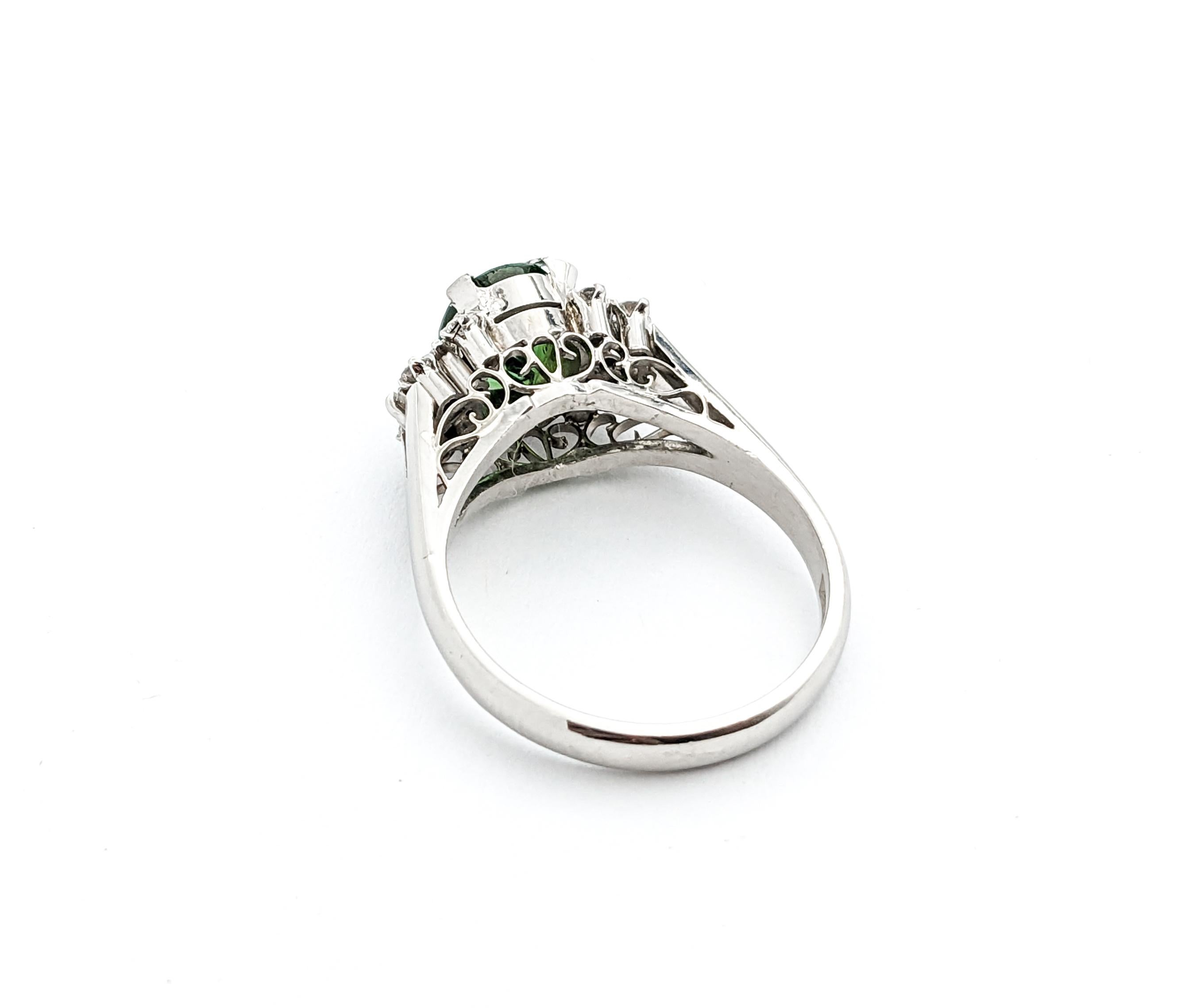 1.47ct Green Tourmaline & Diamond Ring In Platinum For Sale 4