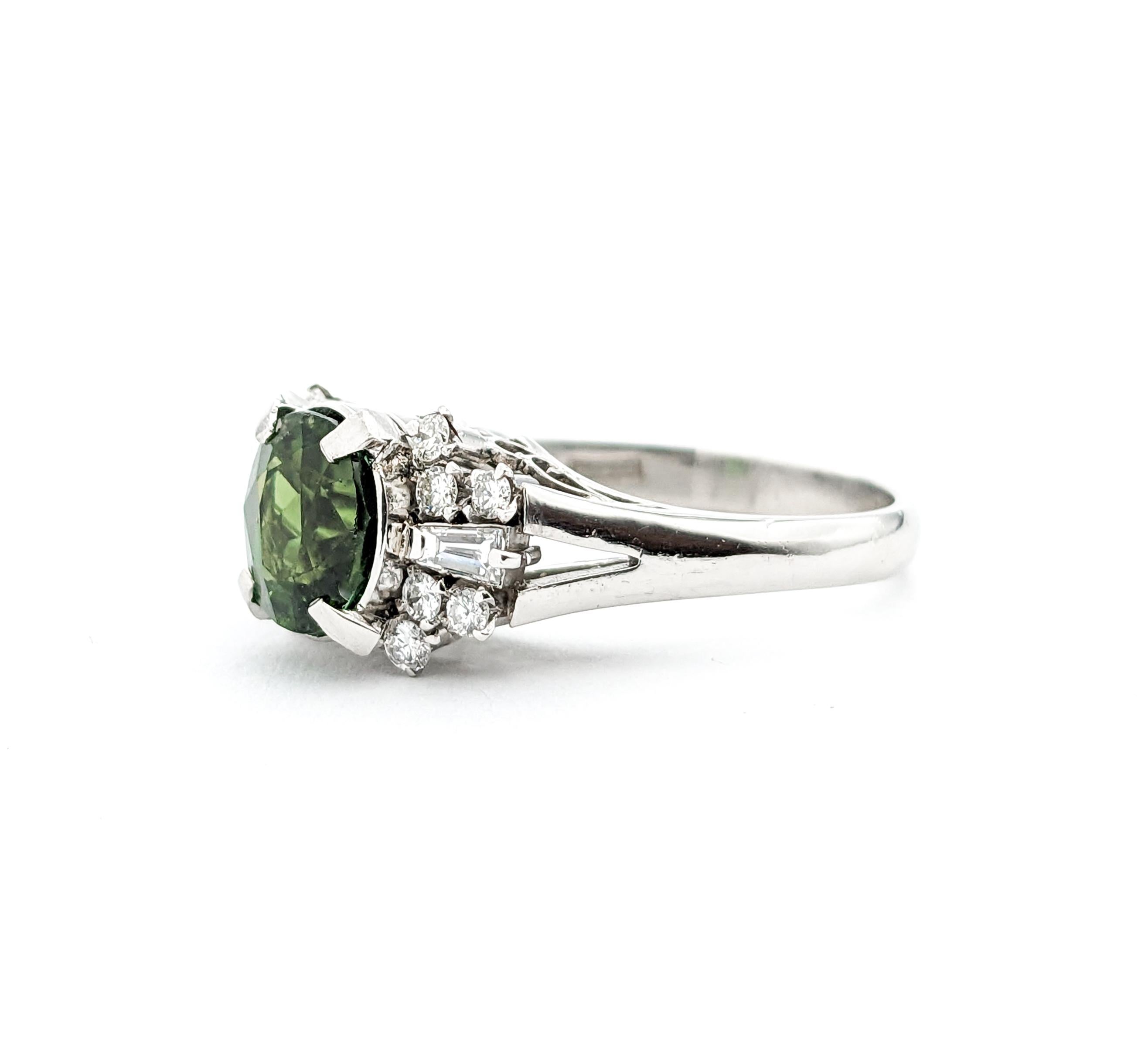 1.47ct Green Tourmaline & Diamond Ring In Platinum For Sale 5