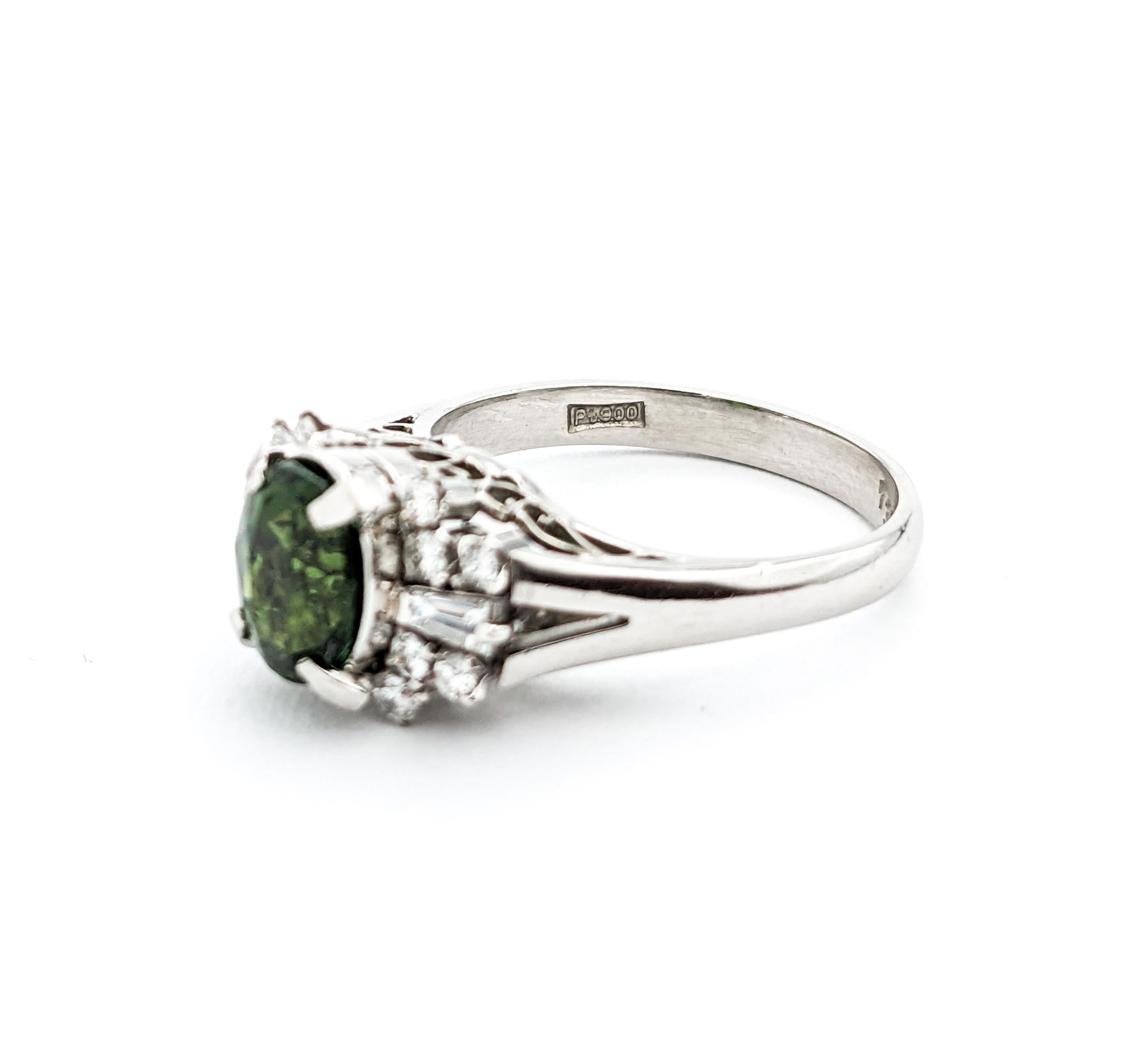 1.47ct Green Tourmaline & Diamond Ring In Platinum For Sale 6