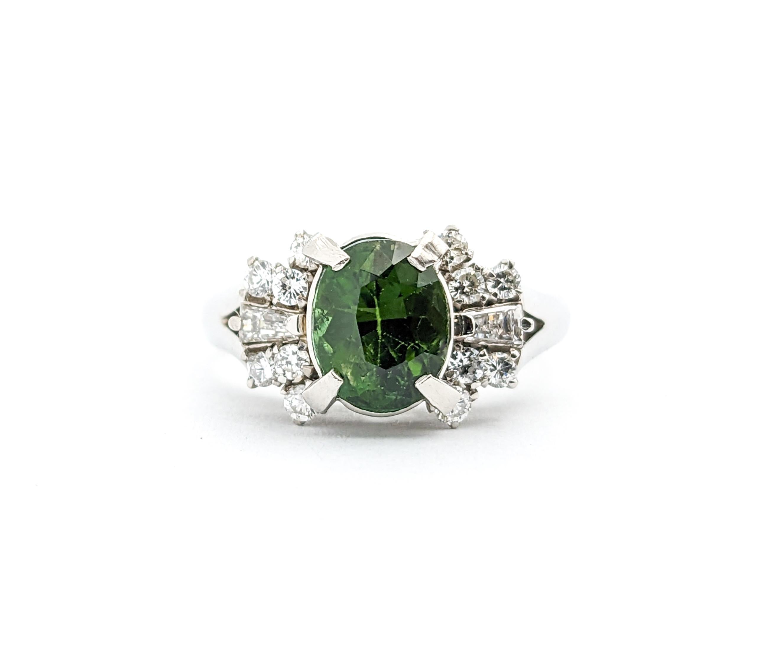 1.47ct Green Tourmaline & Diamond Ring In Platinum For Sale 7