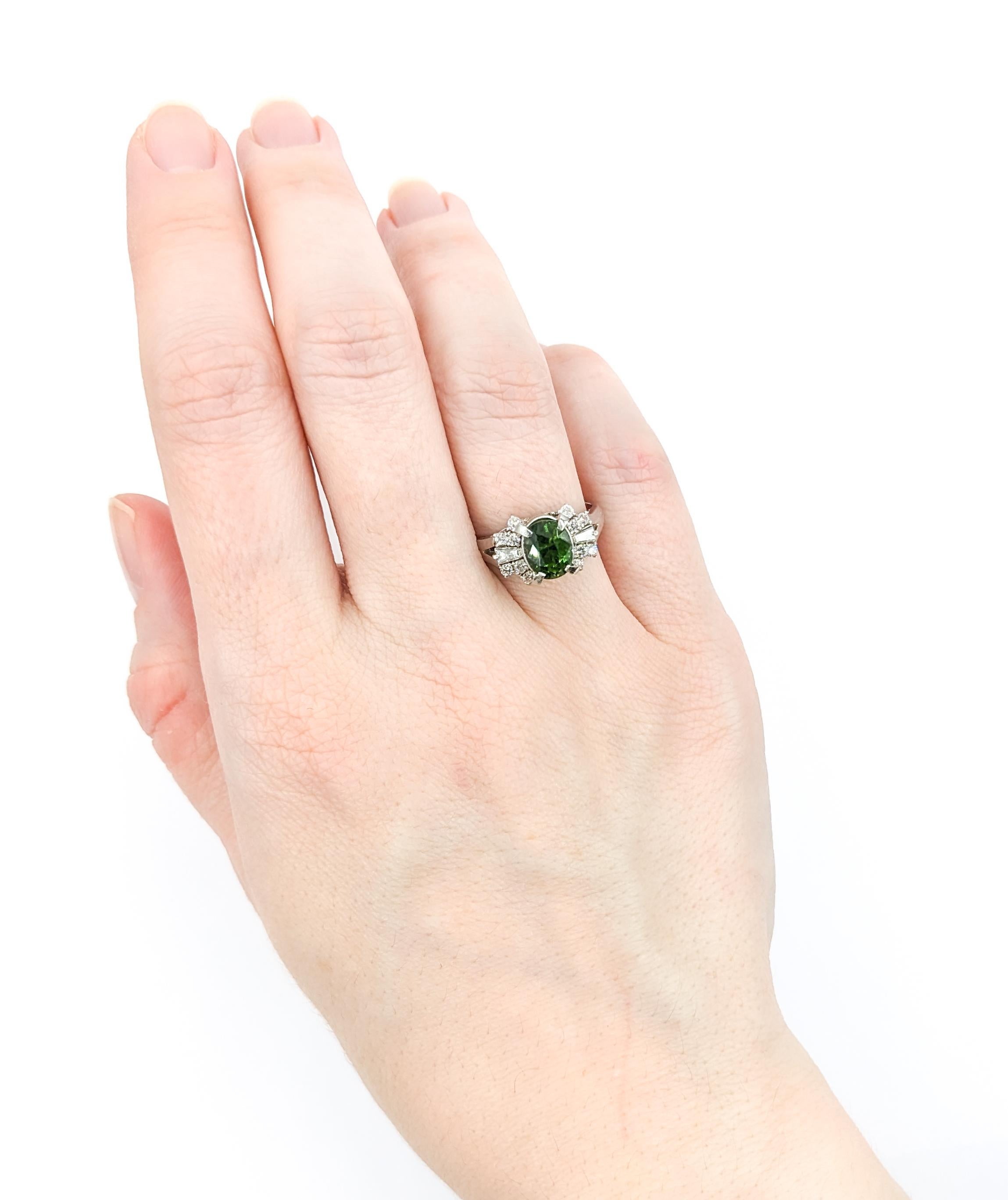 Modern 1.47ct Green Tourmaline & Diamond Ring In Platinum For Sale