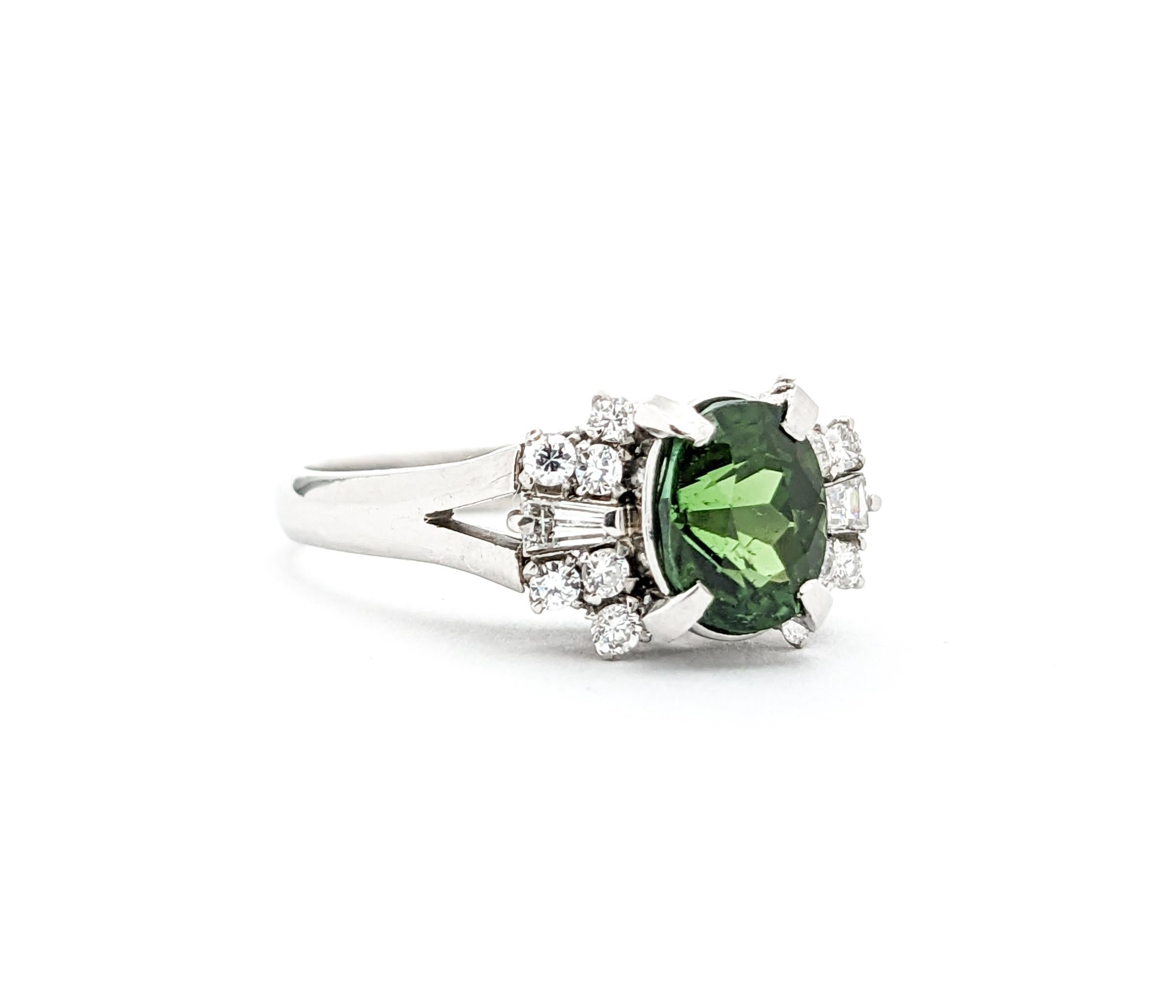 1.47ct Green Tourmaline & Diamond Ring In Platinum For Sale 1