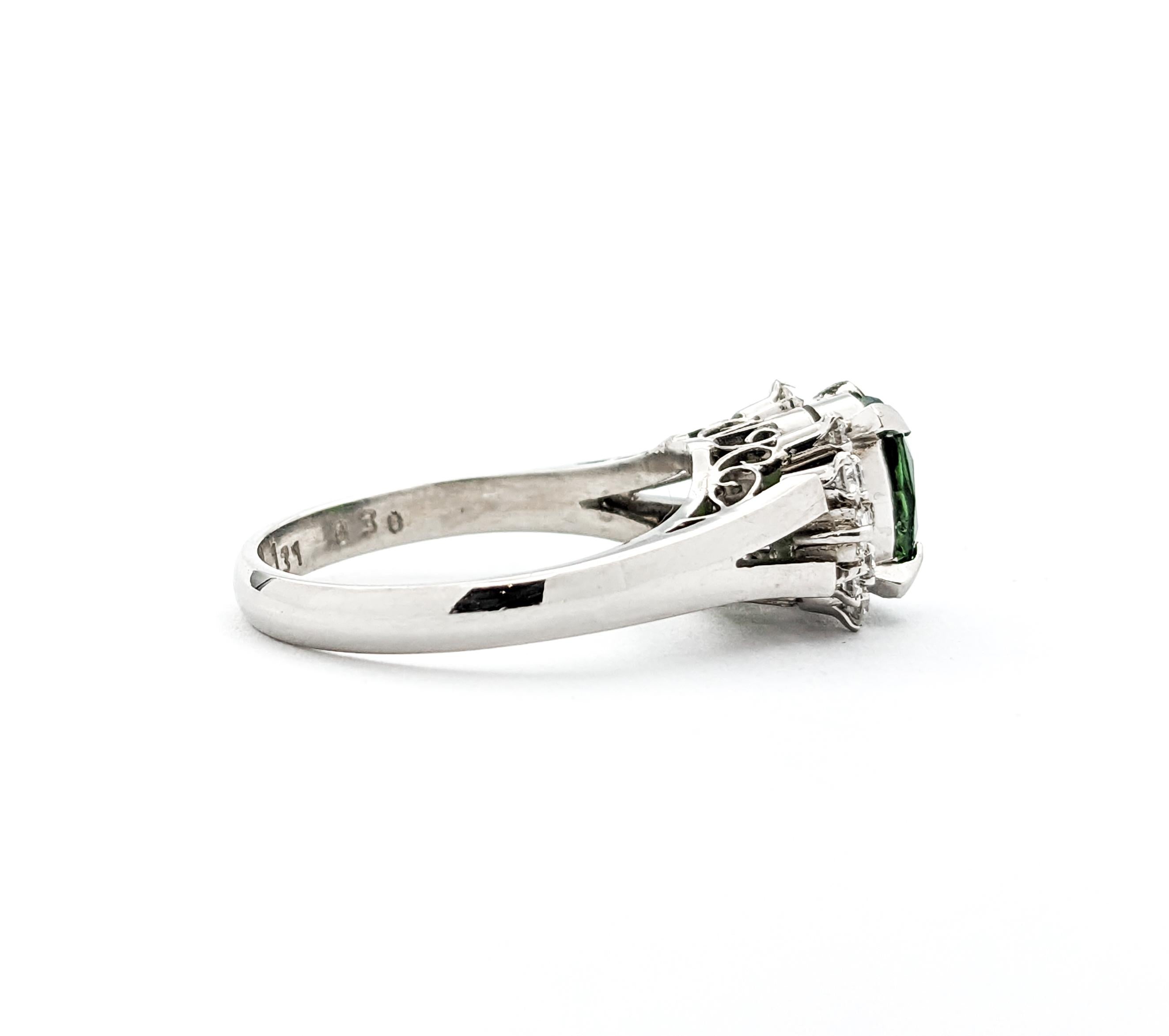 1.47ct Green Tourmaline & Diamond Ring In Platinum For Sale 2