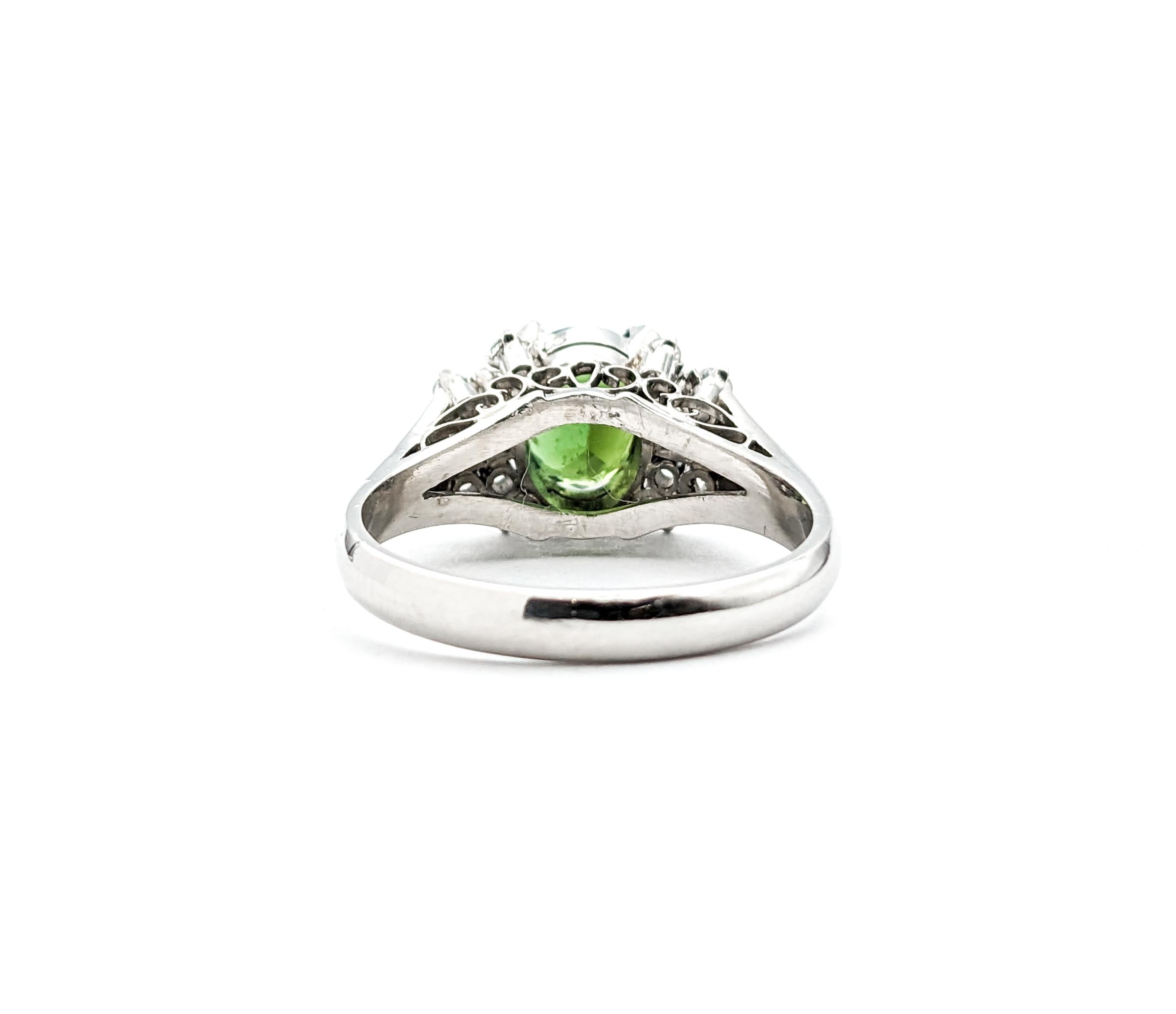 1.47ct Green Tourmaline & Diamond Ring In Platinum For Sale 3