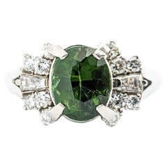 Retro 1.47ct Green Tourmaline & Diamond Ring In Platinum