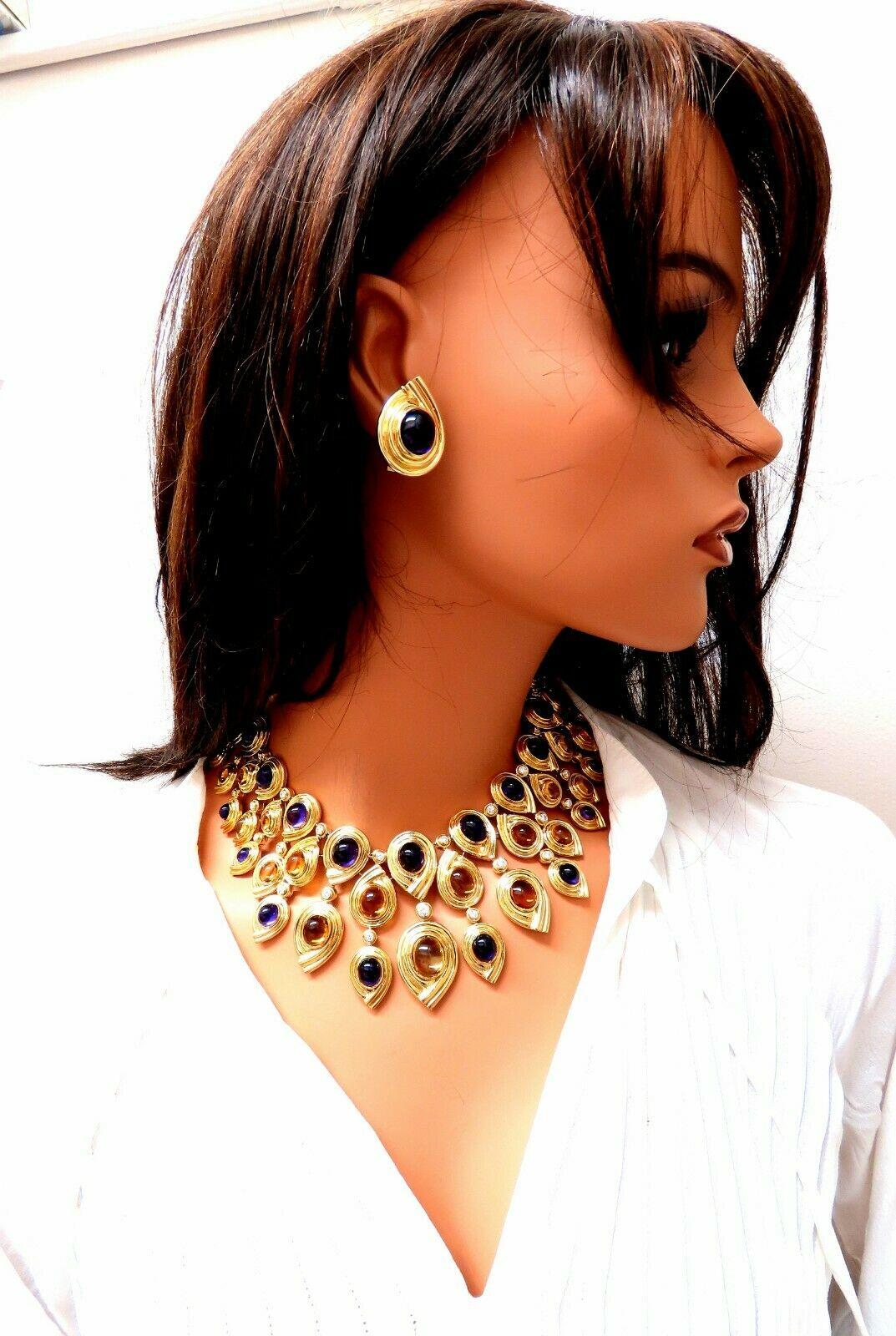 147 Karat natürlicher Amethyst Citrin Diamanten Halskette Ohrringe prächtige 18 Karat im Zustand „Neu“ im Angebot in New York, NY