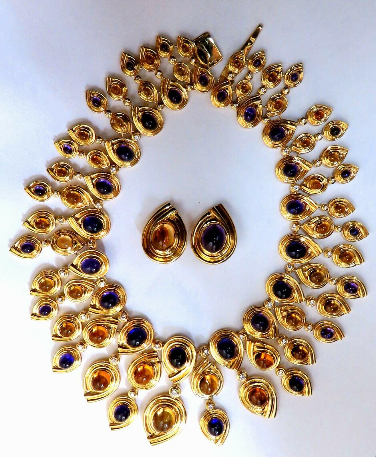 Women's or Men's 147ct Natural Amethyst Citrine Diamonds Necklace Earrings Magnificent 18 Karat For Sale