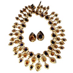 147ct Natural Amethyst Citrine Diamonds Necklace Earrings Magnificent 18 Karat*