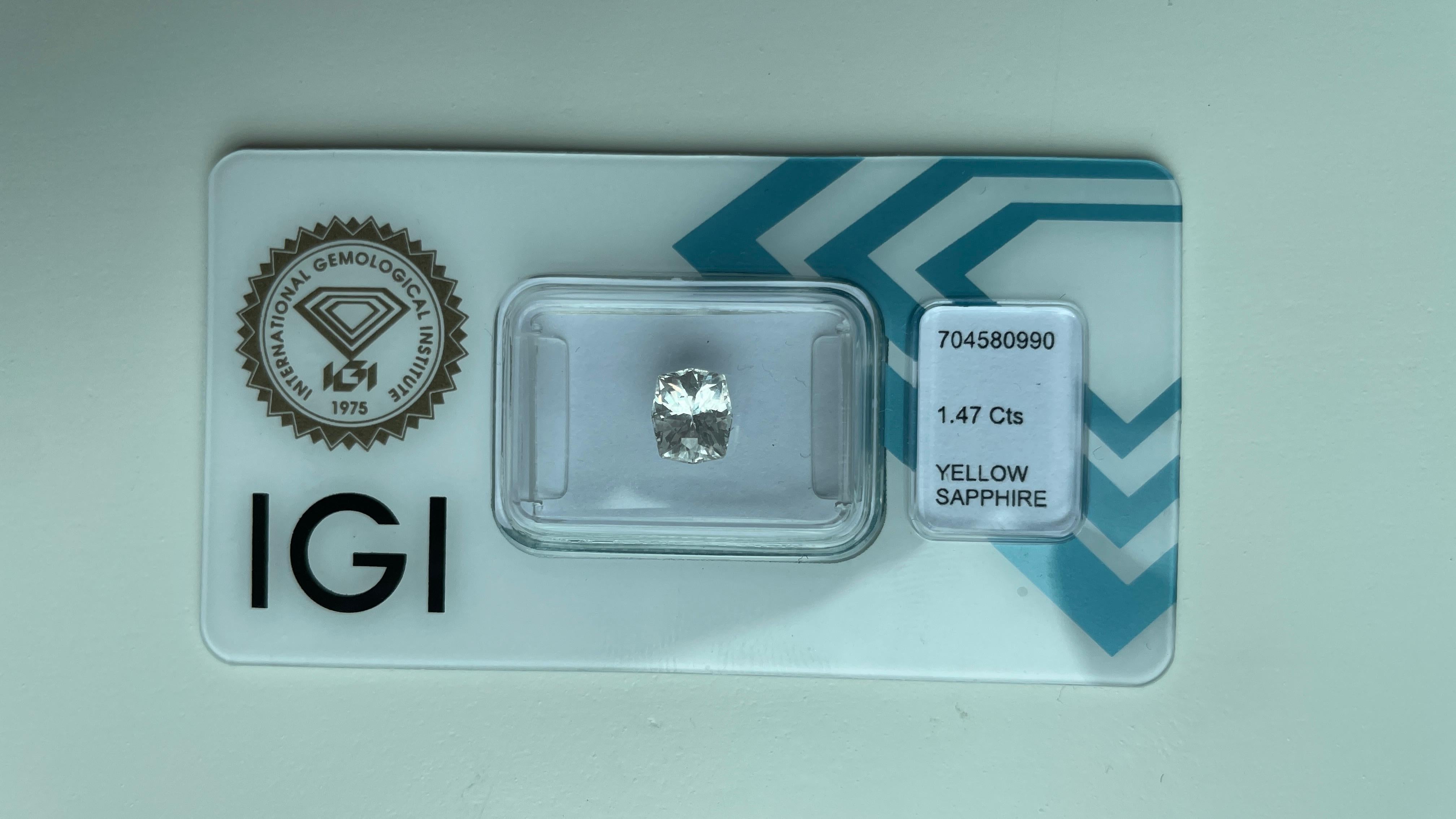 Art Déco 1.47Ct Zaffiro naturale incolore non riscaldato - Zaffiro bianco (7.00x6.01x4.24mm)- IGI in vendita