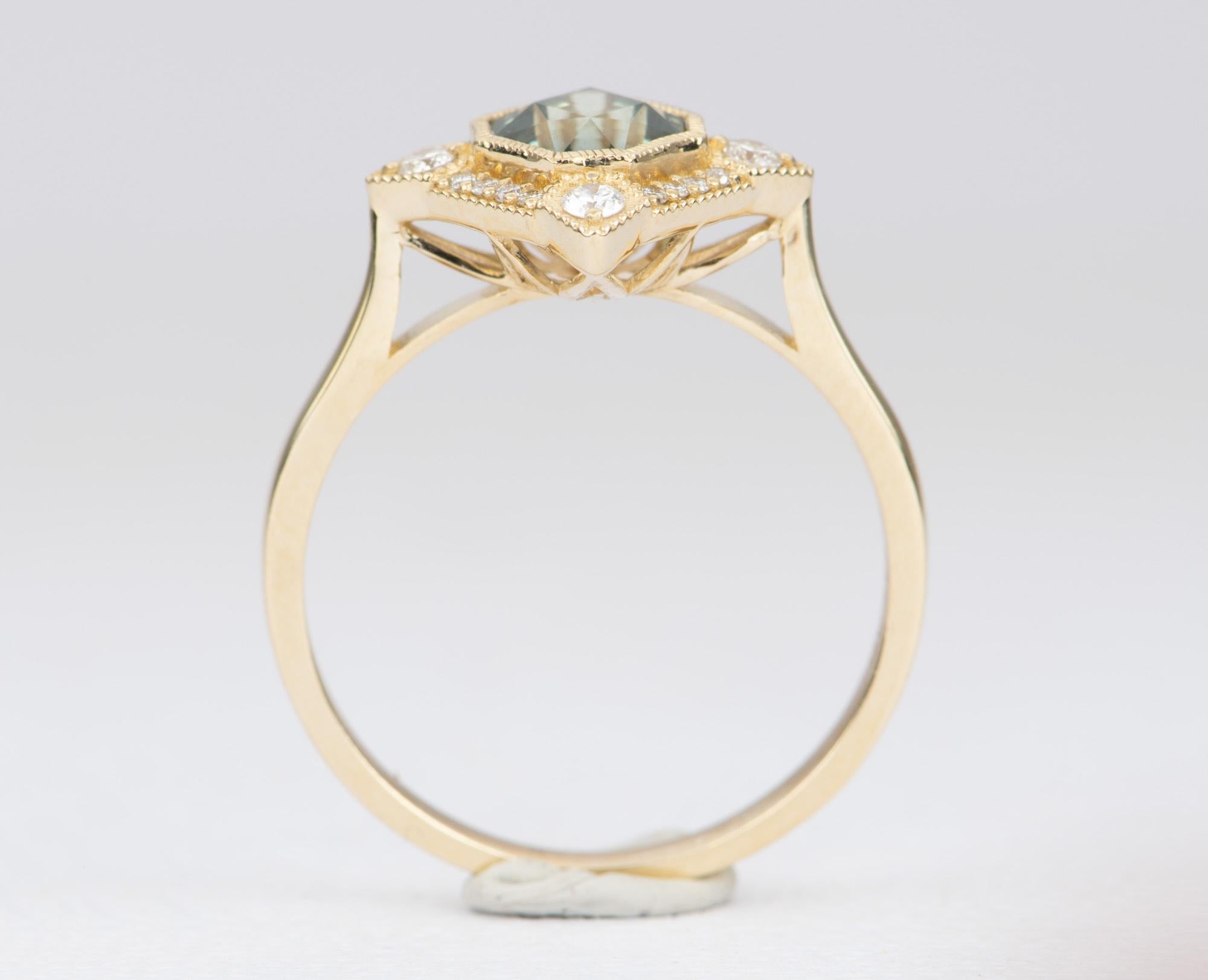 Asscher Cut 1.47ct Oregon Sunstone Diamond Halo 14K Gold Engagement Ring Bezel Set AD2219