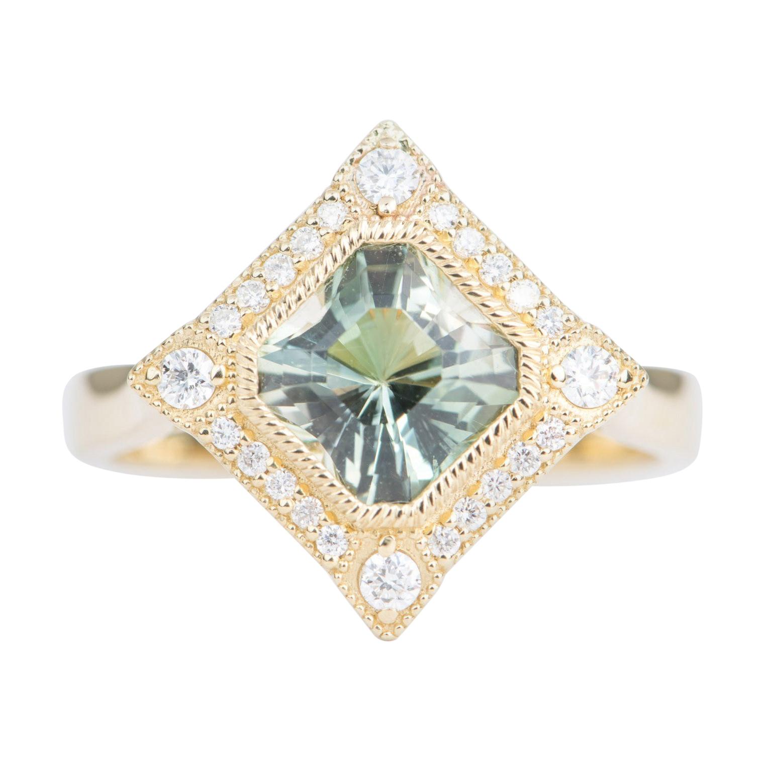1.47ct Oregon Sunstone Diamond Halo 14K Gold Engagement Ring Bezel Set AD2219
