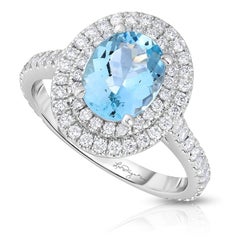1.47ct. Oval Aquamarine Conflict Free Diamond Platinum Halo Cocktail Ring