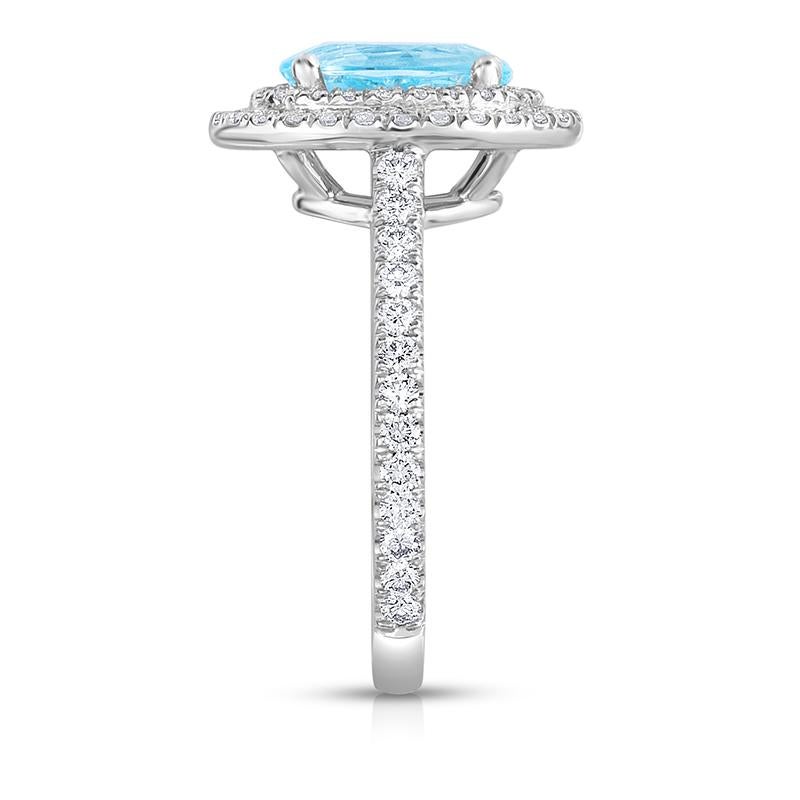 Oval Cut 1.47ct. Oval Aquamarine Conflict Free Diamond Platinum Halo Cocktail Ring For Sale