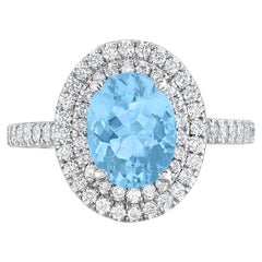 1.47ct. Oval Aquamarine Conflict Free Diamond Platinum Halo Cocktail Ring