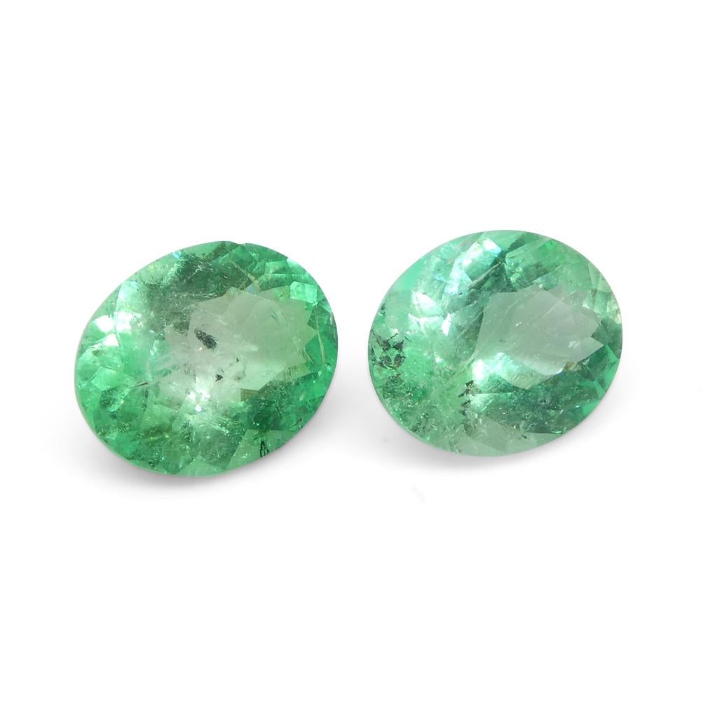 1.47ct Pair Oval Green Emerald from Colombia For Sale 8