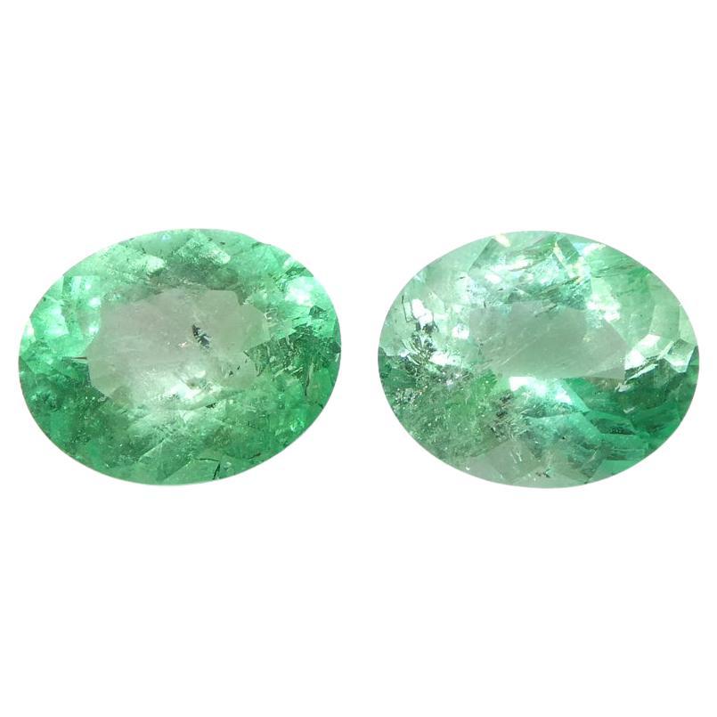 1.47ct Pair Oval Green Emerald from Colombia For Sale
