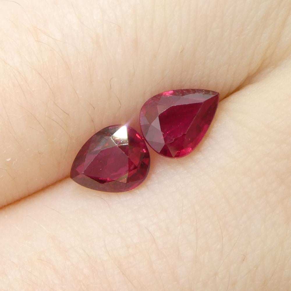 1.47ct Pear Red Ruby from Thailand Pair For Sale 8