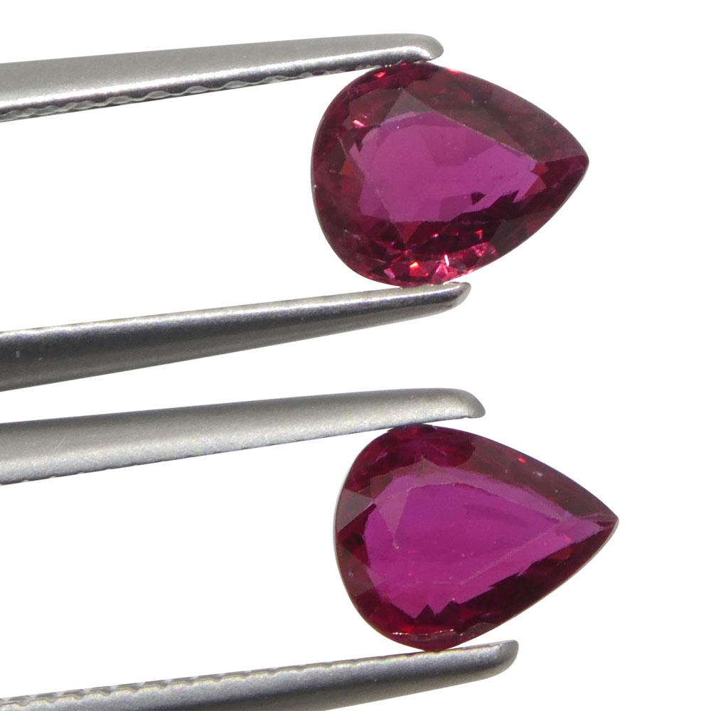 Brilliant Cut 1.47ct Pear Red Ruby from Thailand Pair For Sale