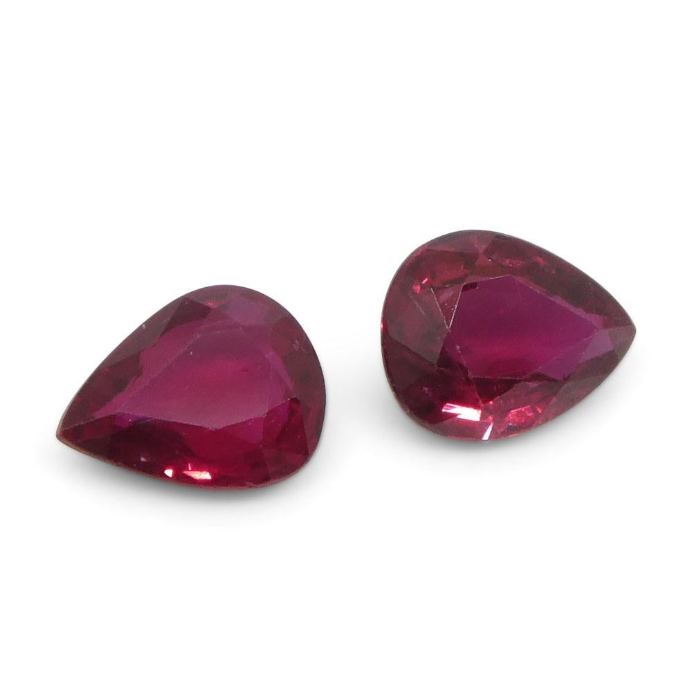 1.47ct Pear Red Ruby from Thailand Pair In New Condition For Sale In Toronto, Ontario
