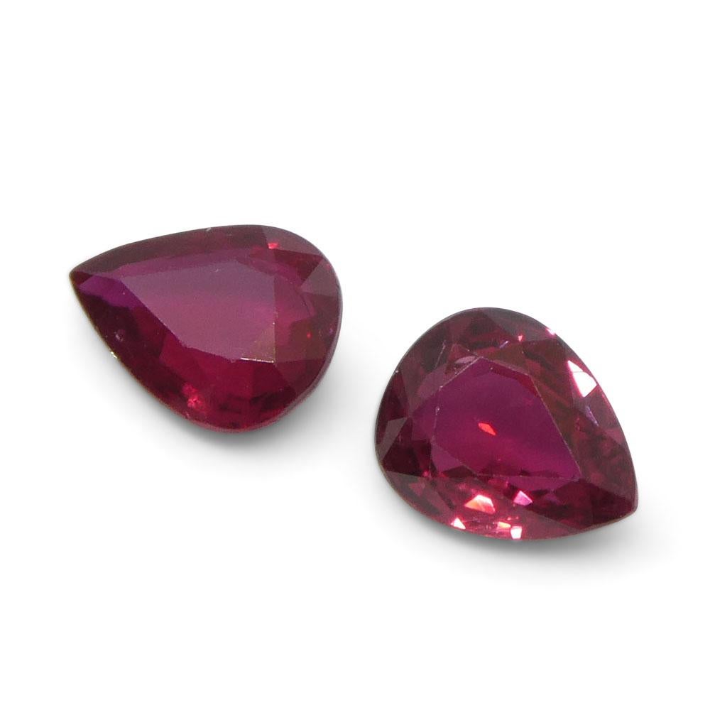 Women's or Men's 1.47ct Pear Red Ruby from Thailand Pair For Sale