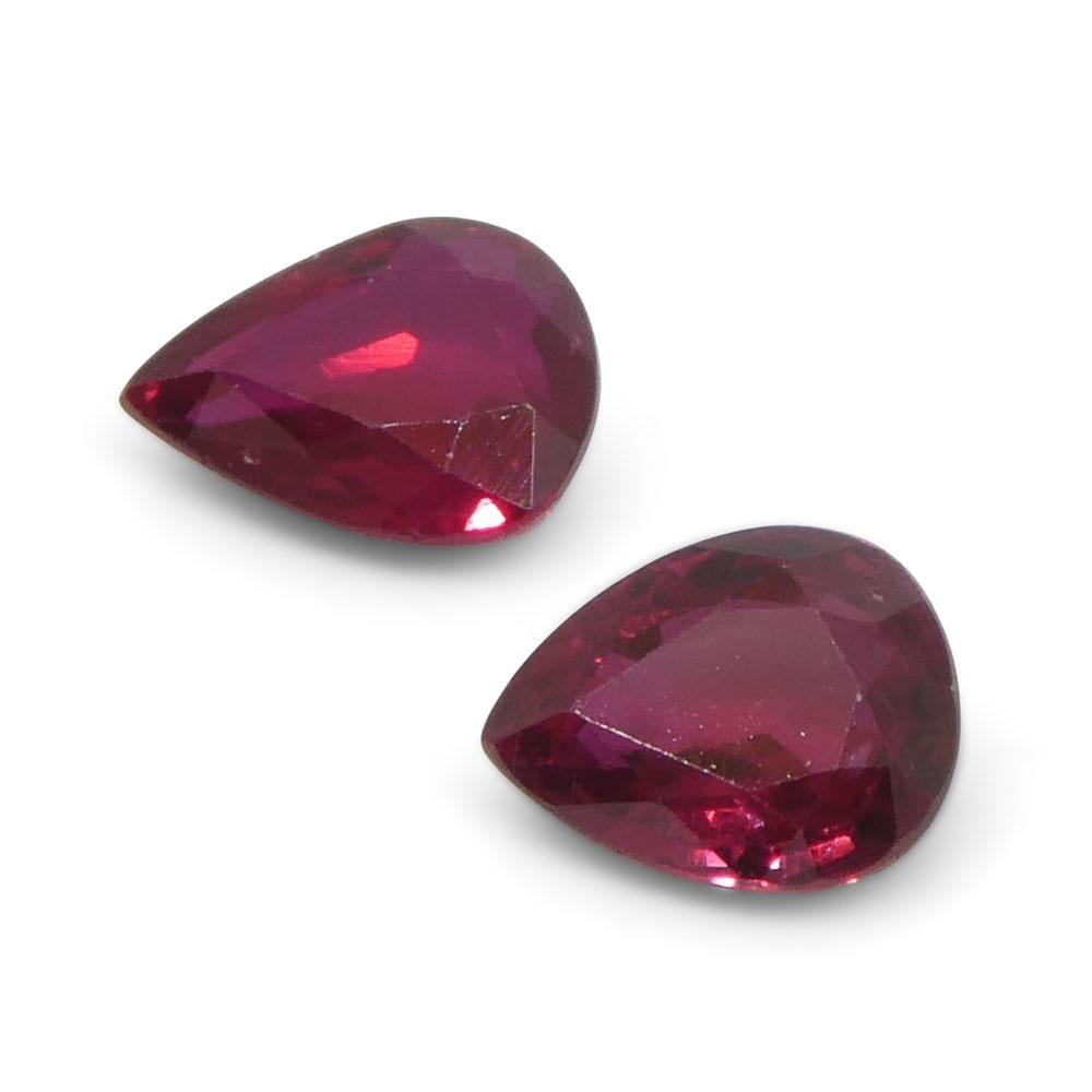 1.47ct Pear Red Ruby from Thailand Pair For Sale 1