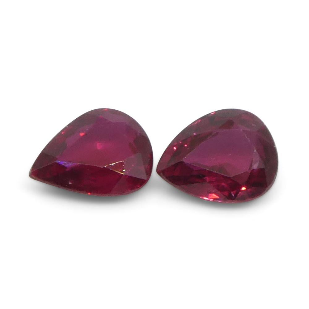 1.47ct Pear Red Ruby from Thailand Pair For Sale 2