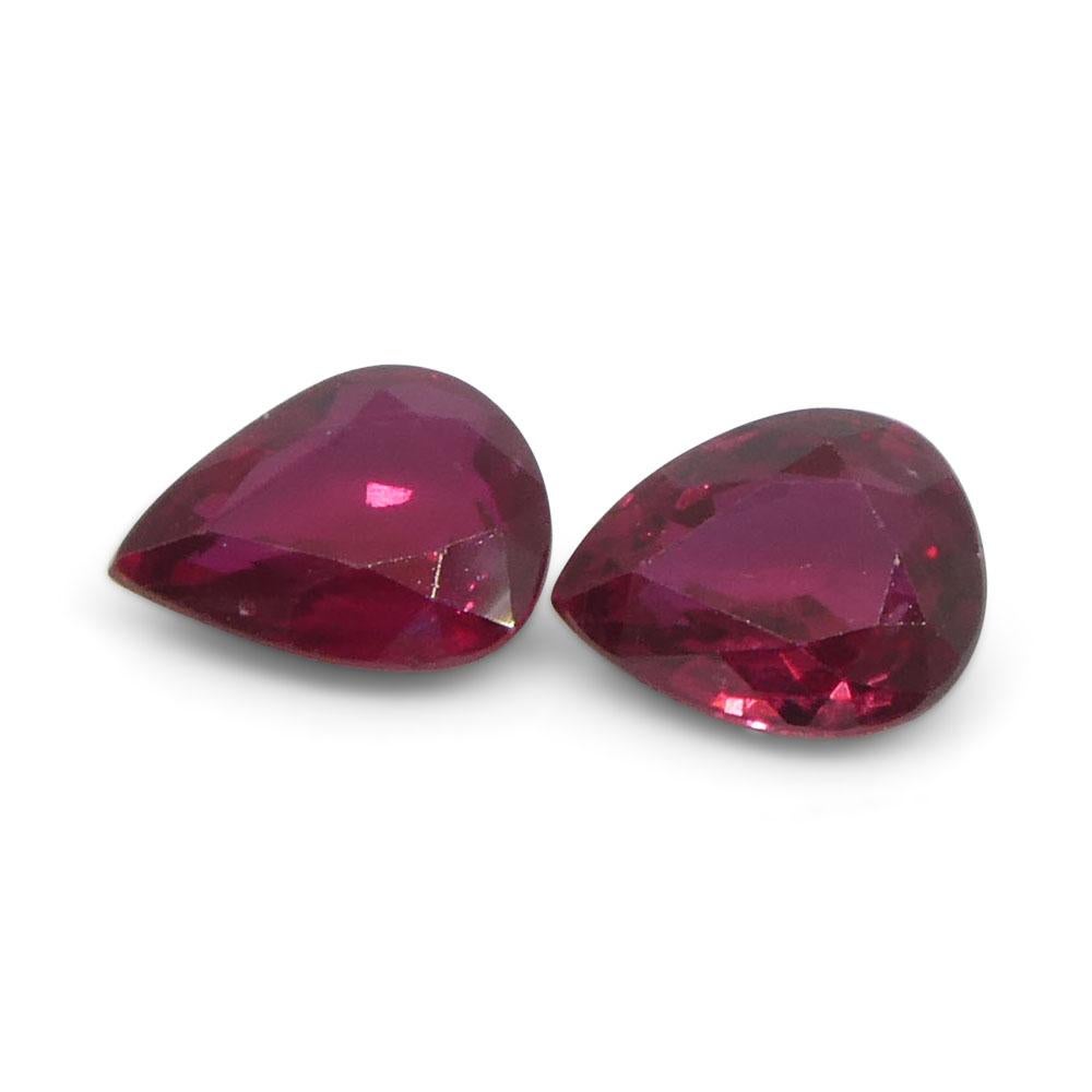 1.47ct Pear Red Ruby from Thailand Pair For Sale 3