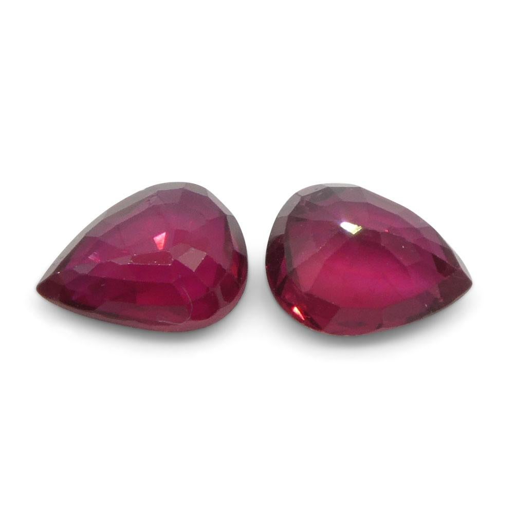1.47ct Pear Red Ruby from Thailand Pair For Sale 4