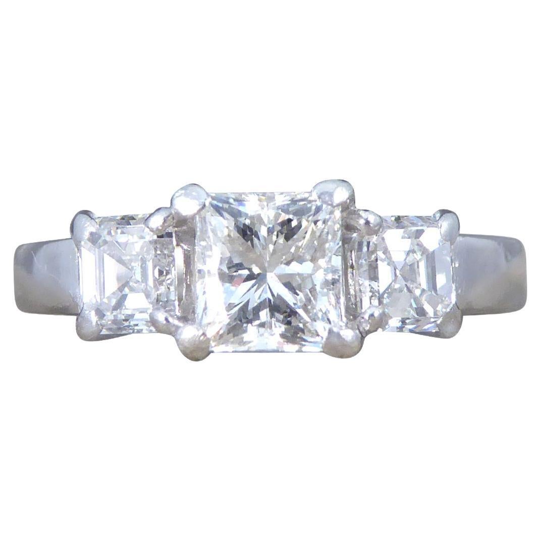 1.47ct Princess Cut and Asscher Cut Diamond Three Stone Ring in Platinum