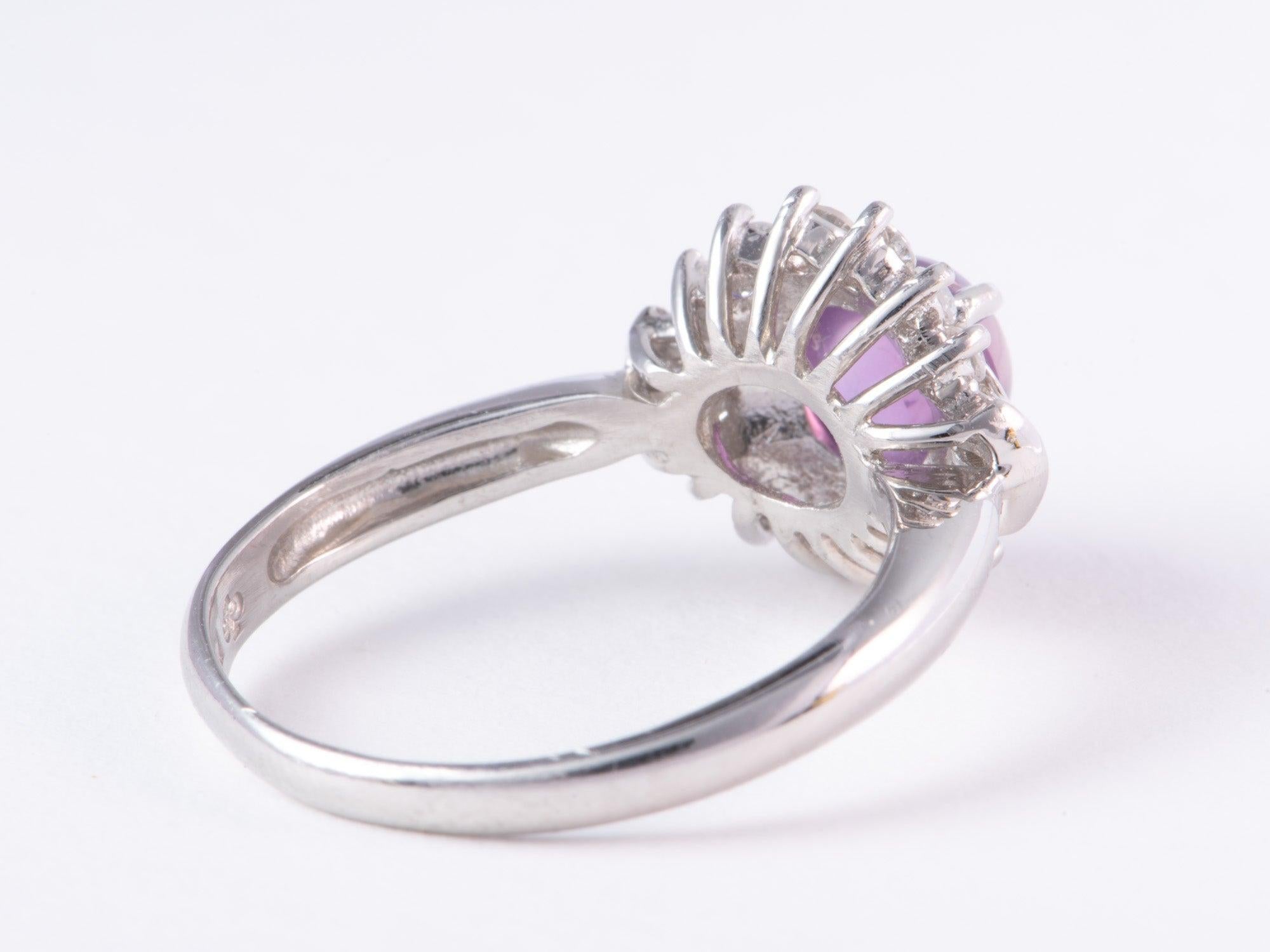 1.47ct Purple Star Sapphire with Diamond Halo Platinum Engagement Ring V1161 In Good Condition For Sale In Osprey, FL