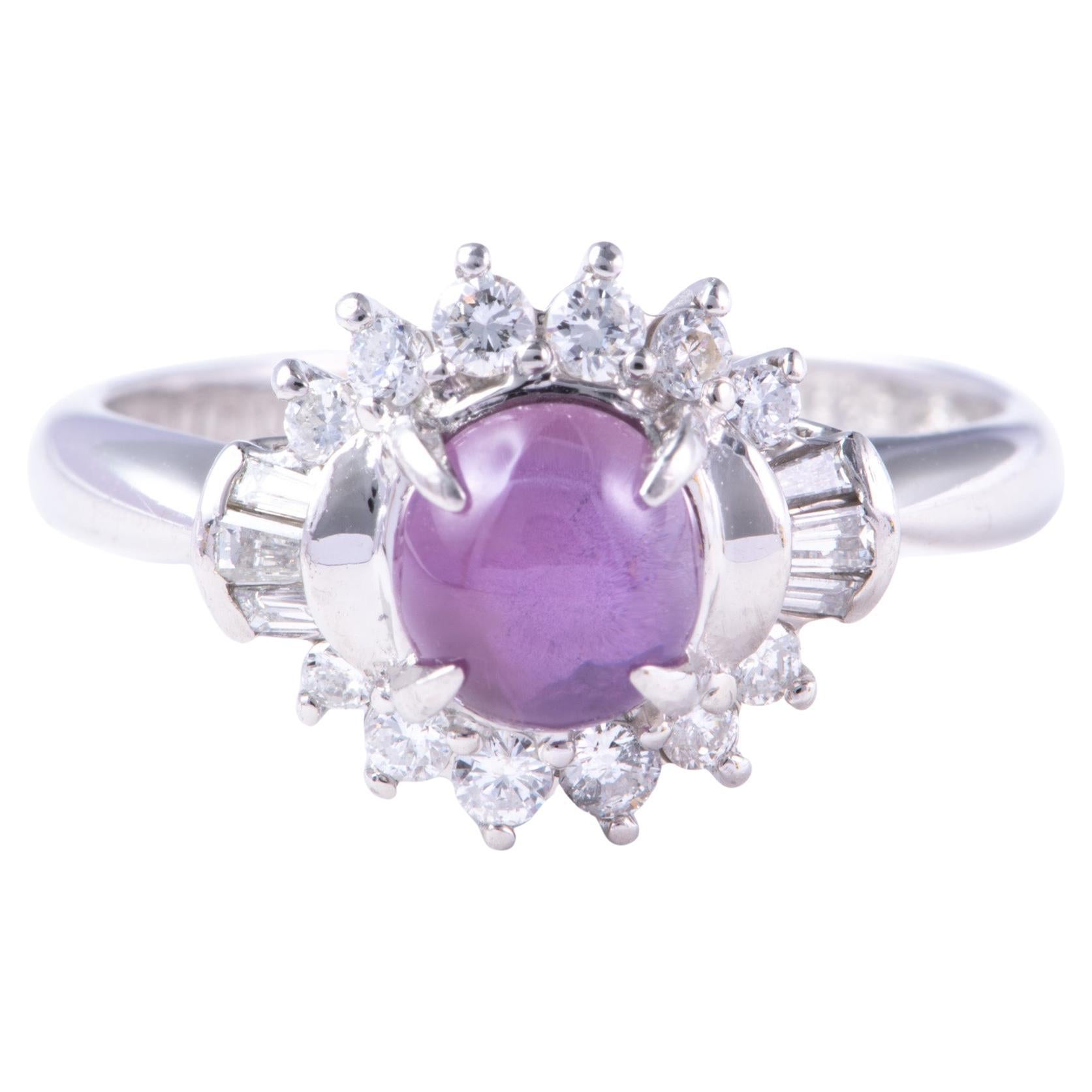 1.47ct Purple Star Sapphire with Diamond Halo Platinum Engagement Ring V1161
