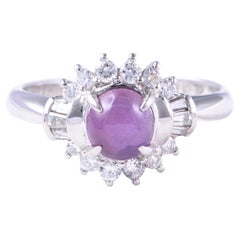 1.47ct Purple Star Sapphire with Diamond Halo Platinum Engagement Ring V1161