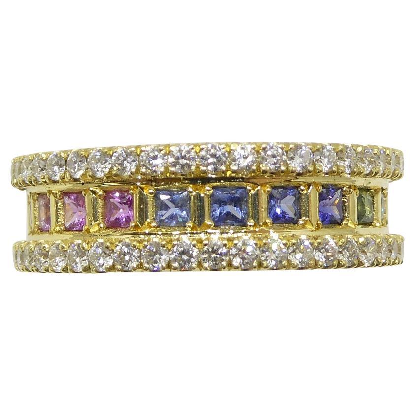 1.47ct Rainbow Sapphire, Diamond Gent's Ring set in 18k Yellow Gold For Sale