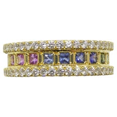 1.47ct Rainbow Sapphire, Diamond Gent's Ring set in 18k Yellow Gold