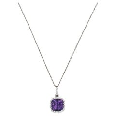 1.47ctw Amethyst Diamond Halo Pendant Necklace 18k White Gold 16.25" Cable Chain