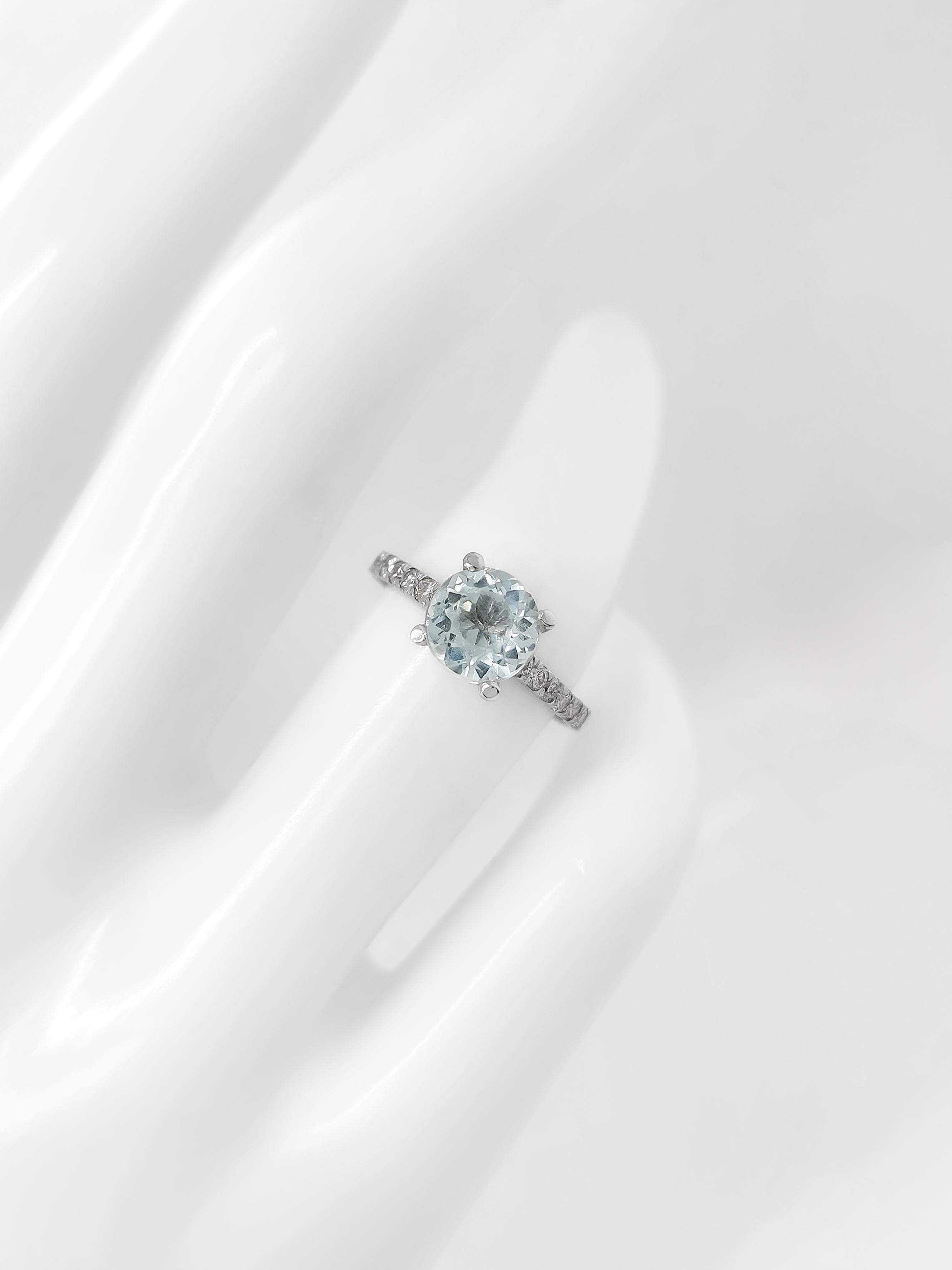 NO RESERVE 1.47CTW Aquamarine and Diamond Engagement 14K White Gold Ring For Sale 1