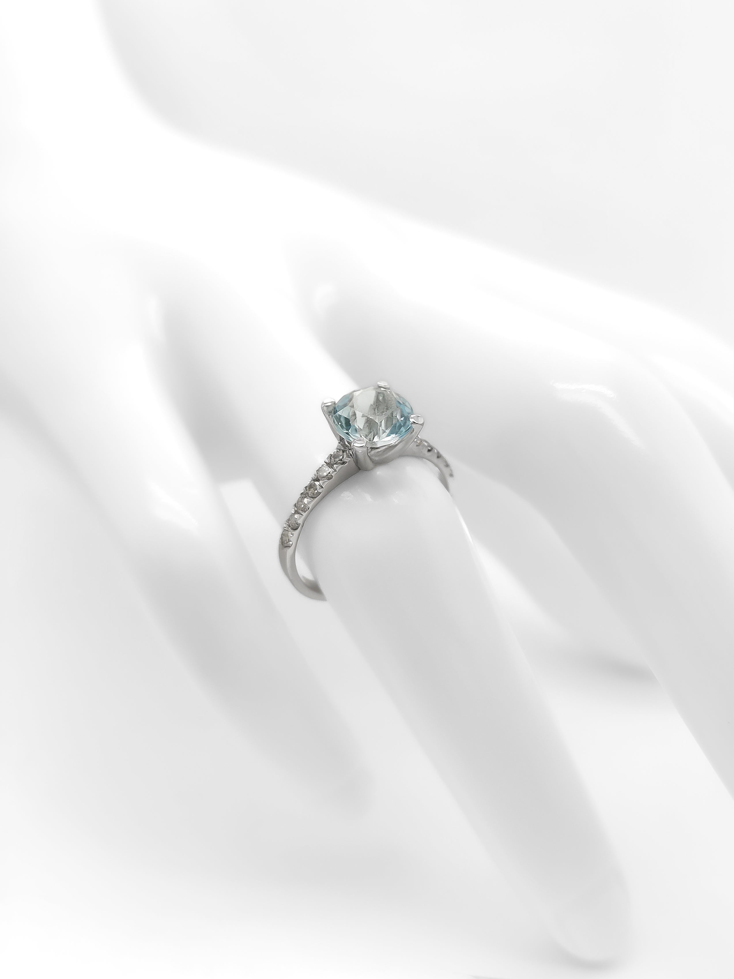 1.47CTW Aquamarine and Diamond Engagement 14K White Gold Ring