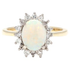 Vintage 1.47ctw Opal Diamond Halo Ring, 14KT Yellow Gold, Ring