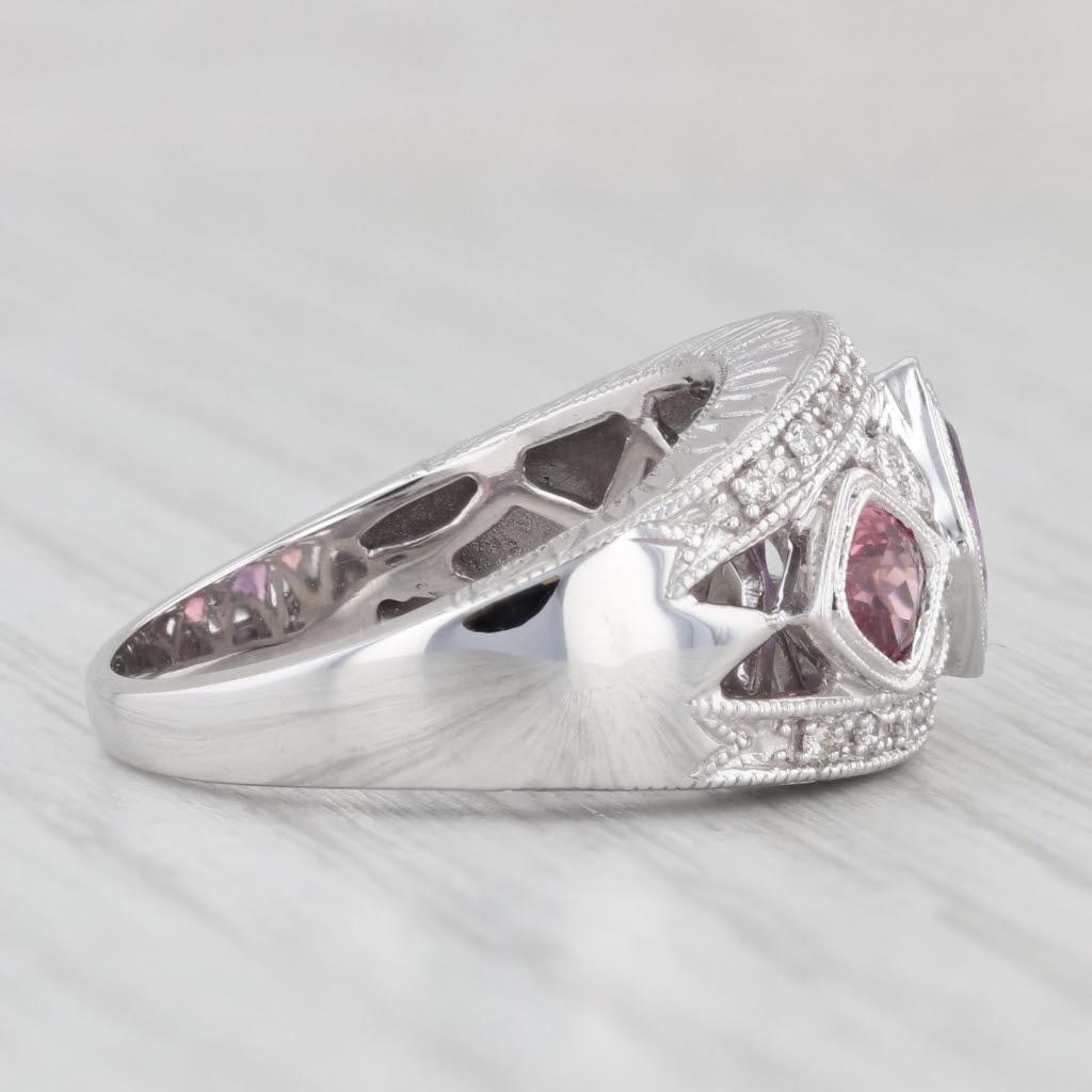 Women's 1.47ctw Tourmaline Amethyst Diamond Ring 14k White Gold Size 6.75 3-Stone For Sale