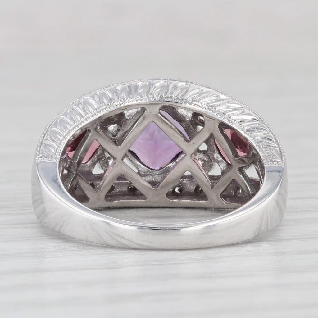 1.47ctw Tourmaline Amethyst Diamond Ring 14k White Gold Size 6.75 3-Stone For Sale 2