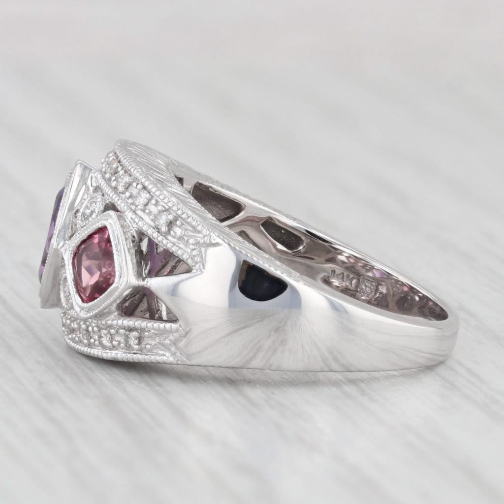 1.47ctw Tourmaline Amethyst Diamond Ring 14k White Gold Size 6.75 3-Stone For Sale 3