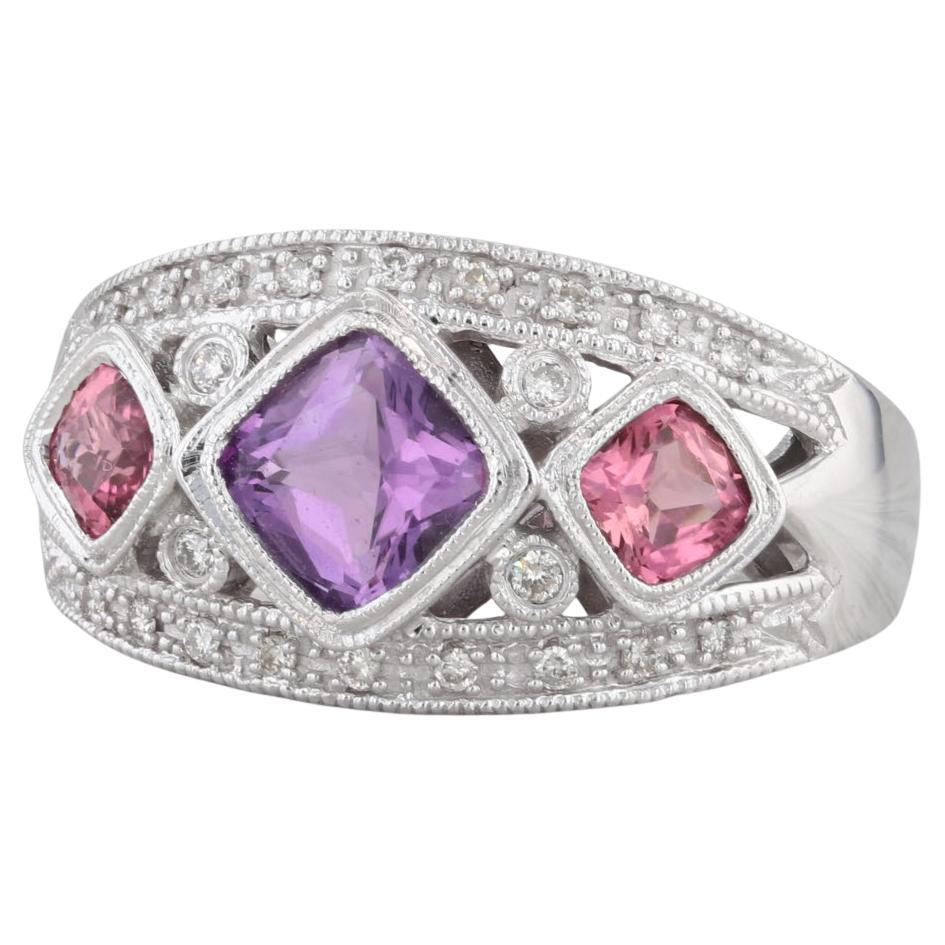 1.47ctw Tourmaline Amethyst Diamond Ring 14k White Gold Size 6.75 3-Stone