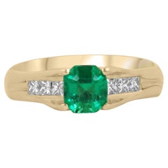 1.47tcw AAA+ Colombian Emerald-Asscher Cut & Princess Cut Diamond Engagement 18K