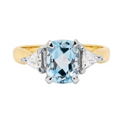 Used 1.48 Carat Aquamarine and Diamond 18ct Gold Engagement Ring