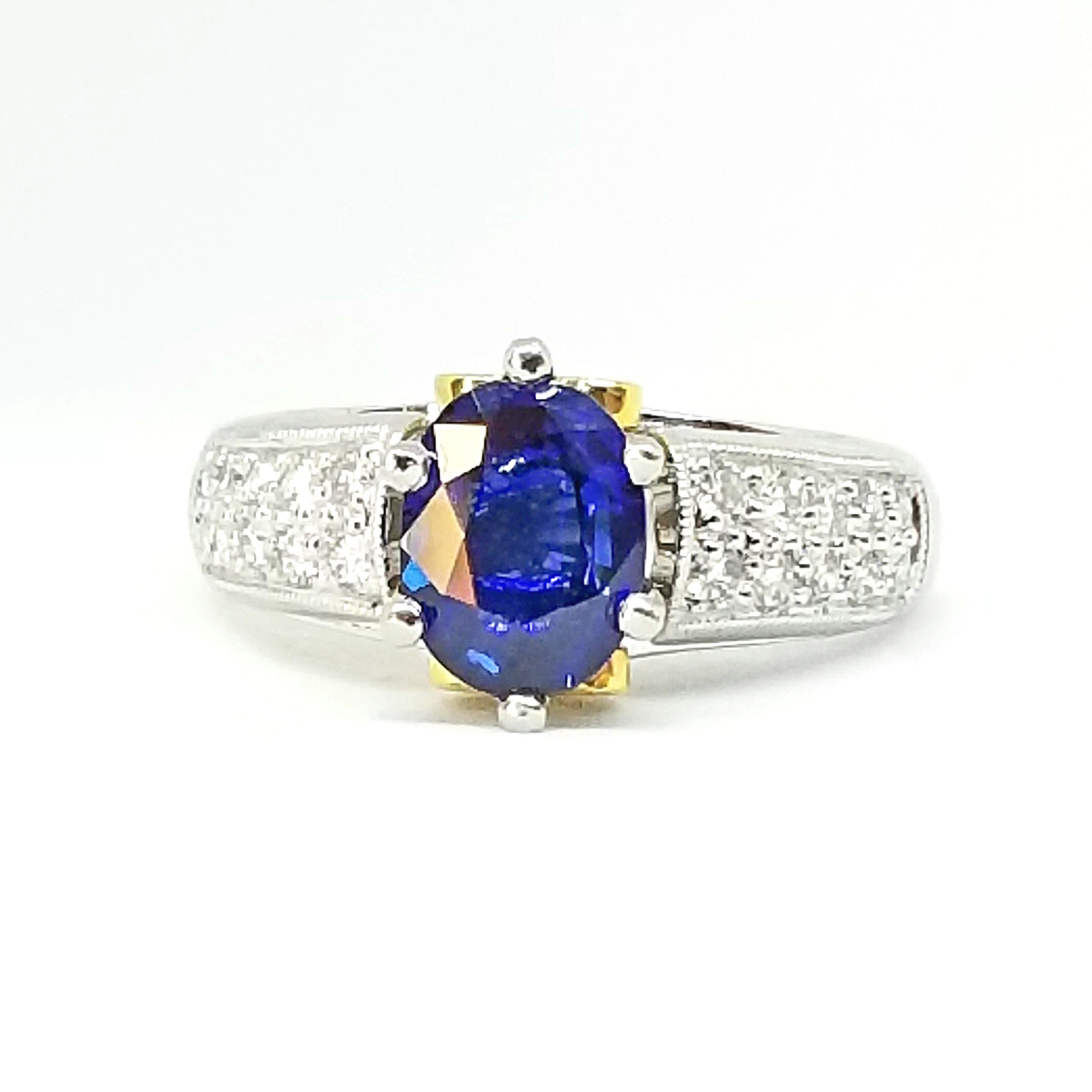 Round Cut 1.48 Carat Blue Ceylon Sapphire Diamond Engagement or Right Hand Ring Platinum