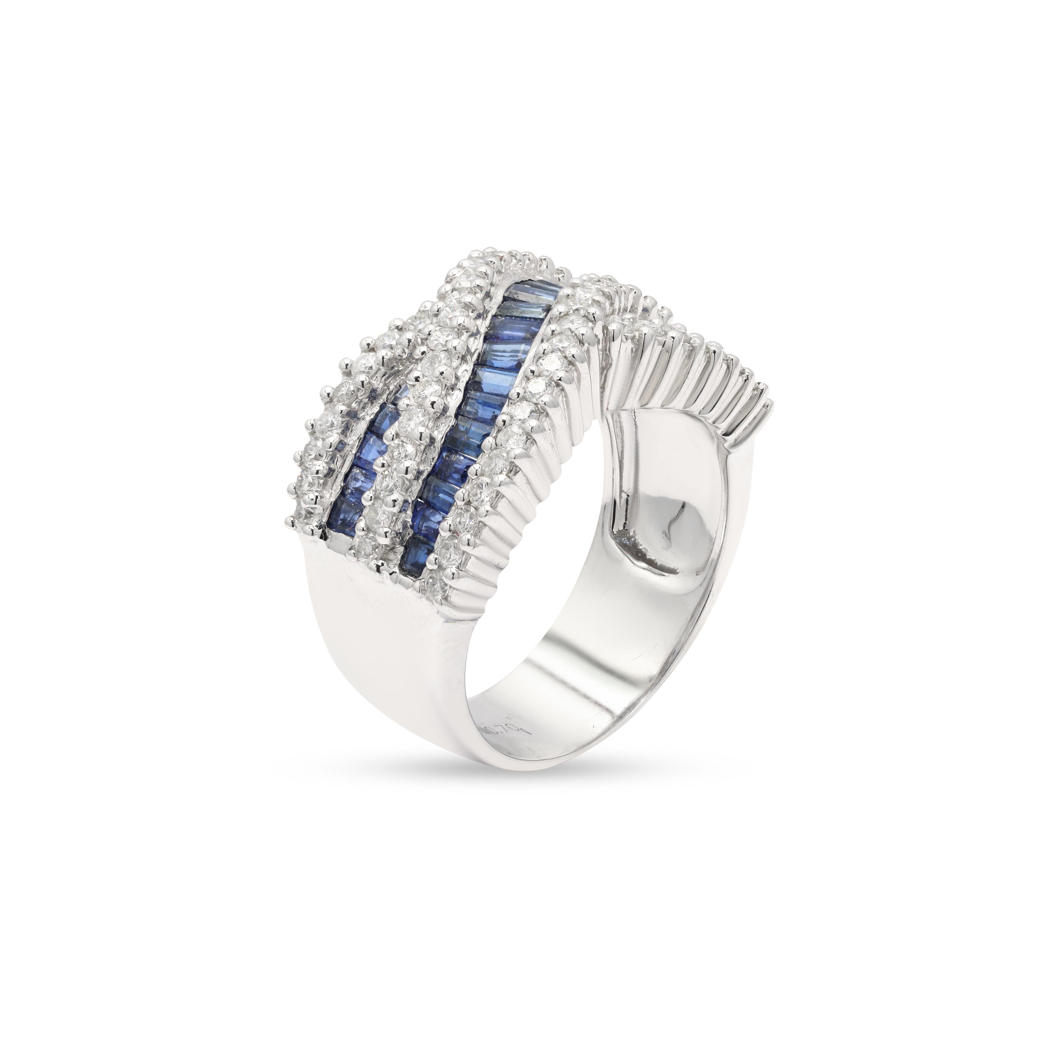 For Sale:  1.48 Carat Sapphire & Diamond Criss Cross Ring in 14k White Gold Gift for Mom 3